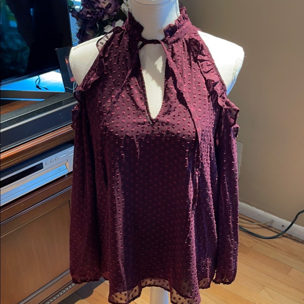 Purple cold shoulder top